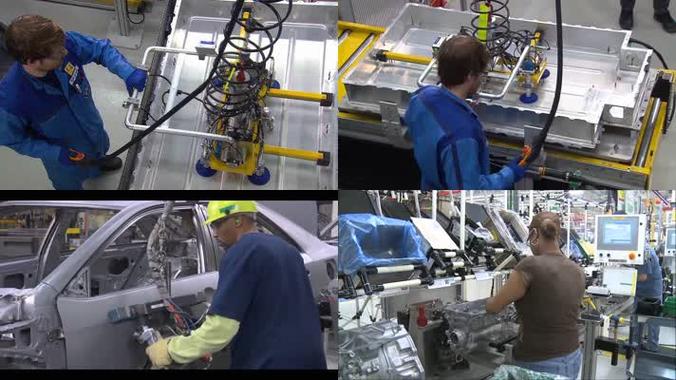 4k汽车制造工厂产线流水工人作业视频素材